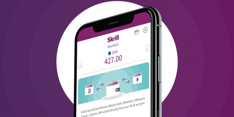 The image highlights Skrill as a convenient and secure payment solution for online transactions